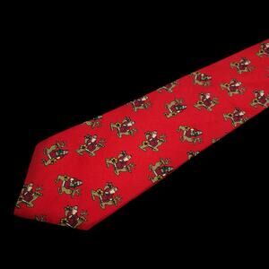 John Henry Vintage Silk Tie Red Santa Riding Reindeer Christmas Holiday USA Made